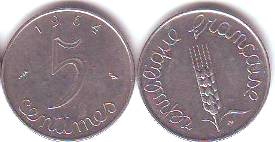 Foto Frankreich-Mnzen: 5 Centimes Stahl 5. Republik