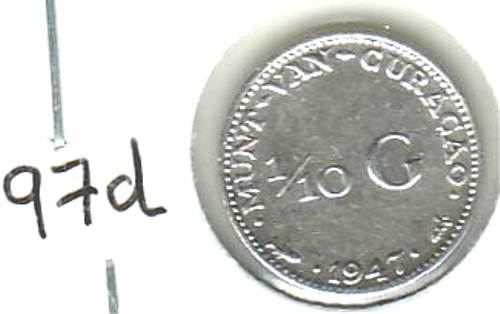 Foto M�nzen: Curacao Silberm�nze: 1/10 Gulden 1947