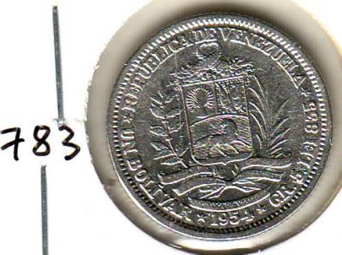 Foto Münzen: Venezuela Silbermünze: 1 Bolivar 1954