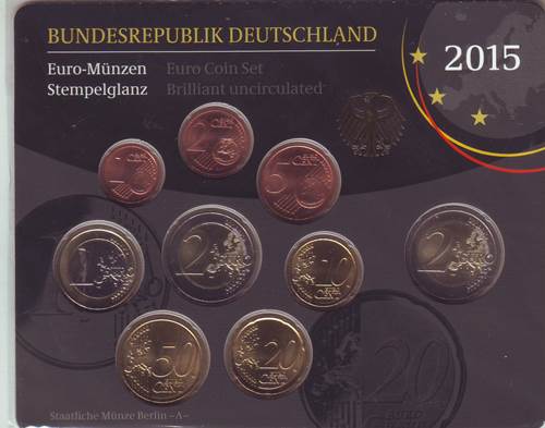 Foto Euro-Münzen: Deutschland Kurssatz Einzelplatte Stempelglanz 2015 A
