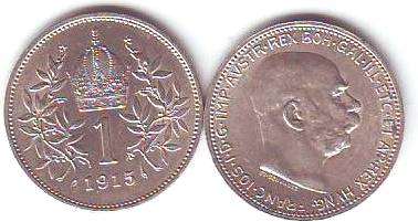 Foto Österreich-Münzen: 1 Krone Silber Umlaufmünze Franz Joseph I 1912 bis 1916