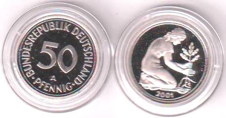 Foto Münzen: 50-Pf-Münzen Bundesrepublik Deutschland in polierter Platte