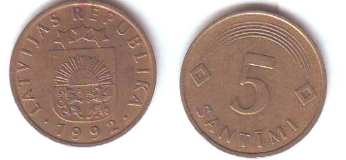 Foto Umlaufmünzen Osteuropa: 5 Santimi Estland 1992