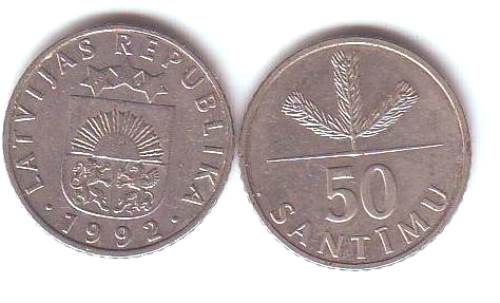 Foto Umlaufmünzen Osteuropa: 50 Santimu Lettland 1992