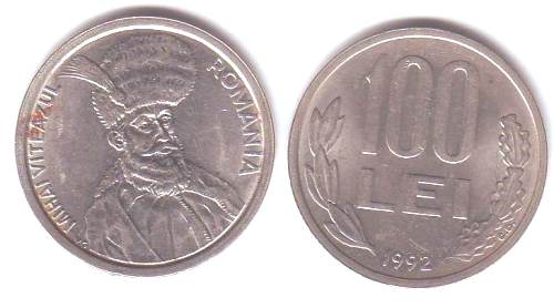 Foto Umlaufmünzen Osteuropa: 100 Lei Rumänien 1992