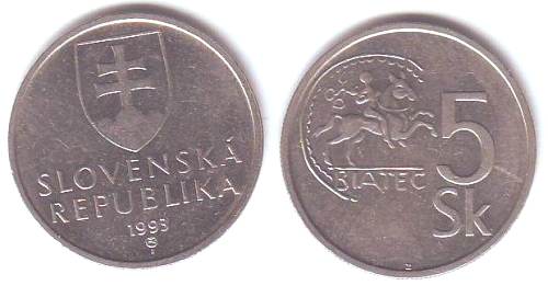 Foto Umlaufmünzen Osteuropa: 5 Sk Slowakei 1993