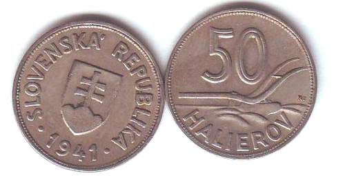 Foto Umlaufmünzen Osteuropa: 50 Halierov Slowakei 1941