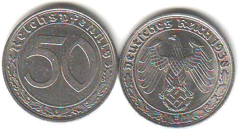Foto Münzen: 50-Pf-Münzen Deutsches Reich: Drittes Reich Nickel