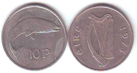 Foto Irland-Münzen: 10 Pence Kupfer-Nickel Umlaufmünze Lachs 1969 bis 1986